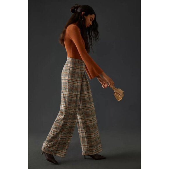 Anthropologie Plaid Wide Leg Pants - Black, Brown, Cream - Picture 3 of 12